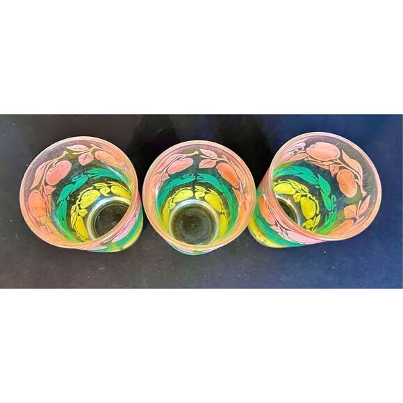 HAZEL ATLAS Tumblers Apple Fruit Decor Pastel Colors Pink Green Yellow Set of Tw - Picture 4 of 8
